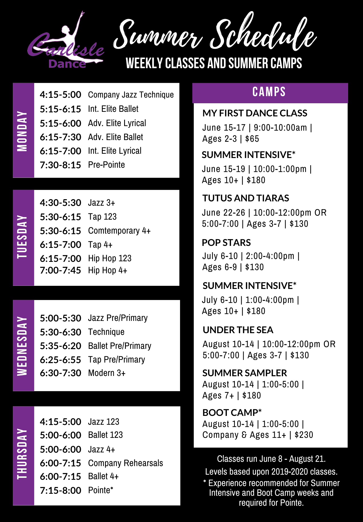 Dance Schedule Template