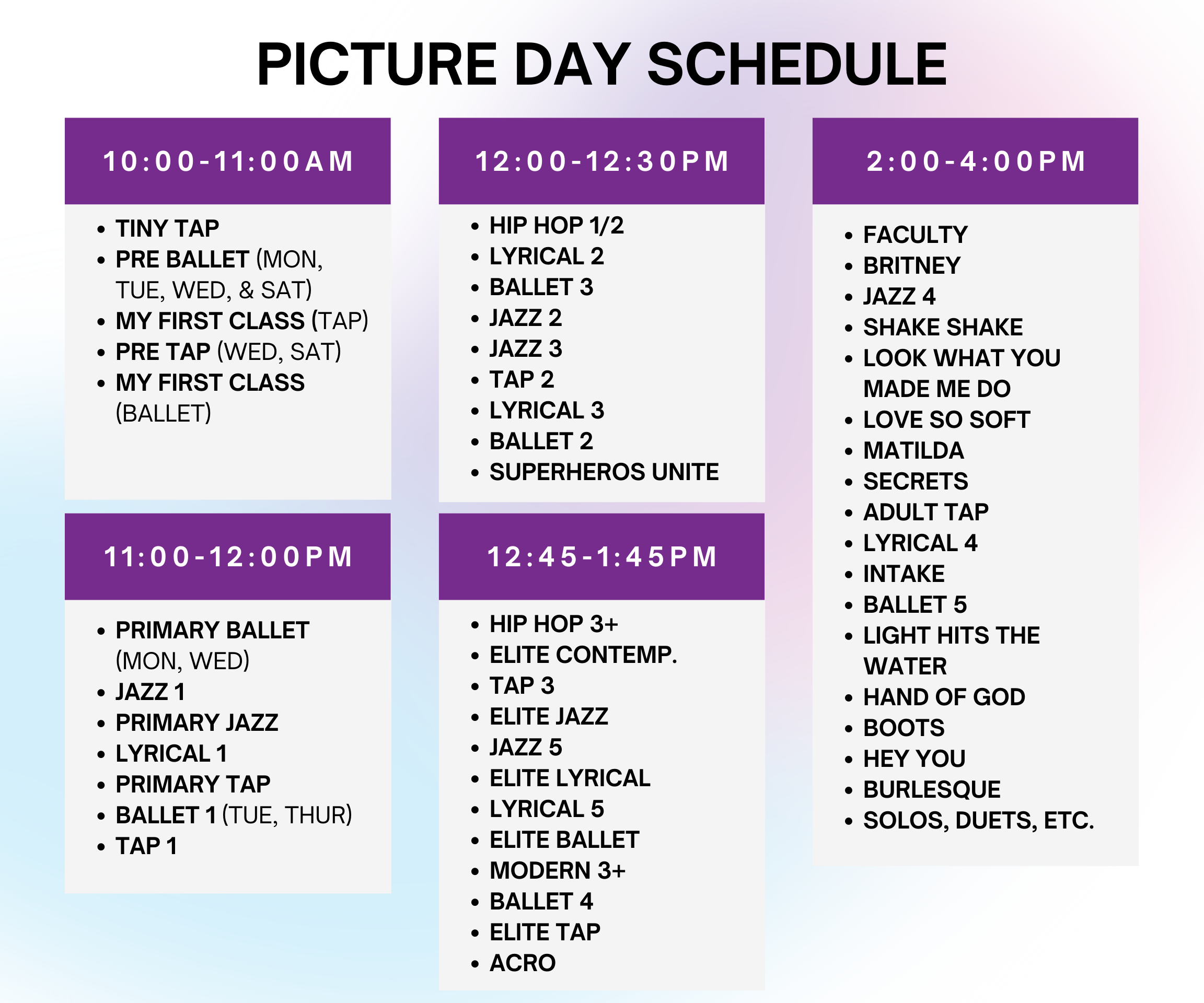 picture day schedule